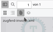 Die geöffnete Sidebar der pdf-Vorschau mit angeklickter schwarzer Büroklammer. Darunter steht der Name der eingewobenen xml-Struktur: zugferd-invoice.xml